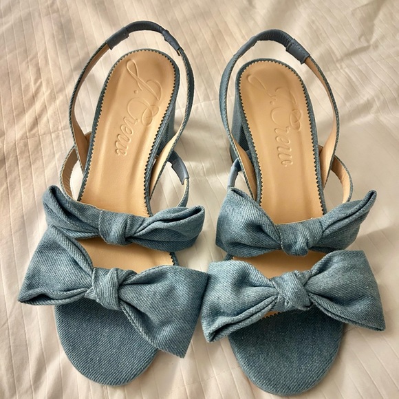 J Crew Lucie bow slingback sandals in denim twill size 8 - Picture 2 of 3